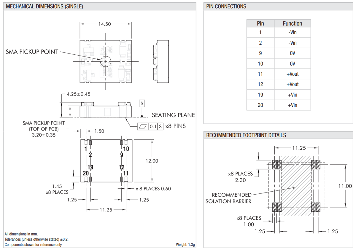 Technische Zeichnung - Murata Power Solutions MGN1 DC/DC-Wandler